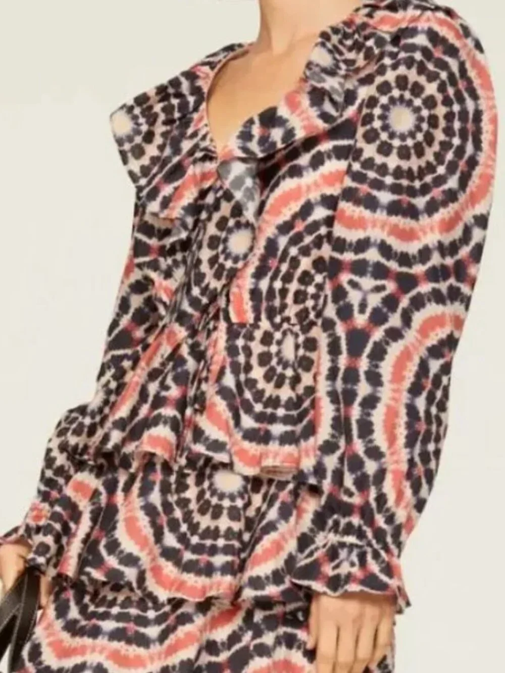 MARIE OLIVER Blythe Midi‎ Dress in Mandala Tie-Dye maxi Flowy tiered ruffles V
